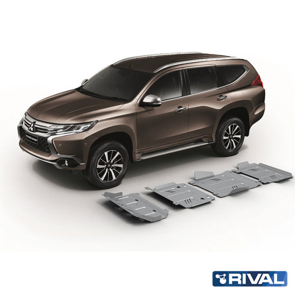 Skid Plate Set (Radiator, Engine, Gearbox, Transfer Case) Fiat Fullback 2016-2020;  Mitsubishi L200 2015-2019; 2018-2023; Pajero Sport 2016-2021; 2021-; 2,4 l. / diesel; 3 l. / gasoline